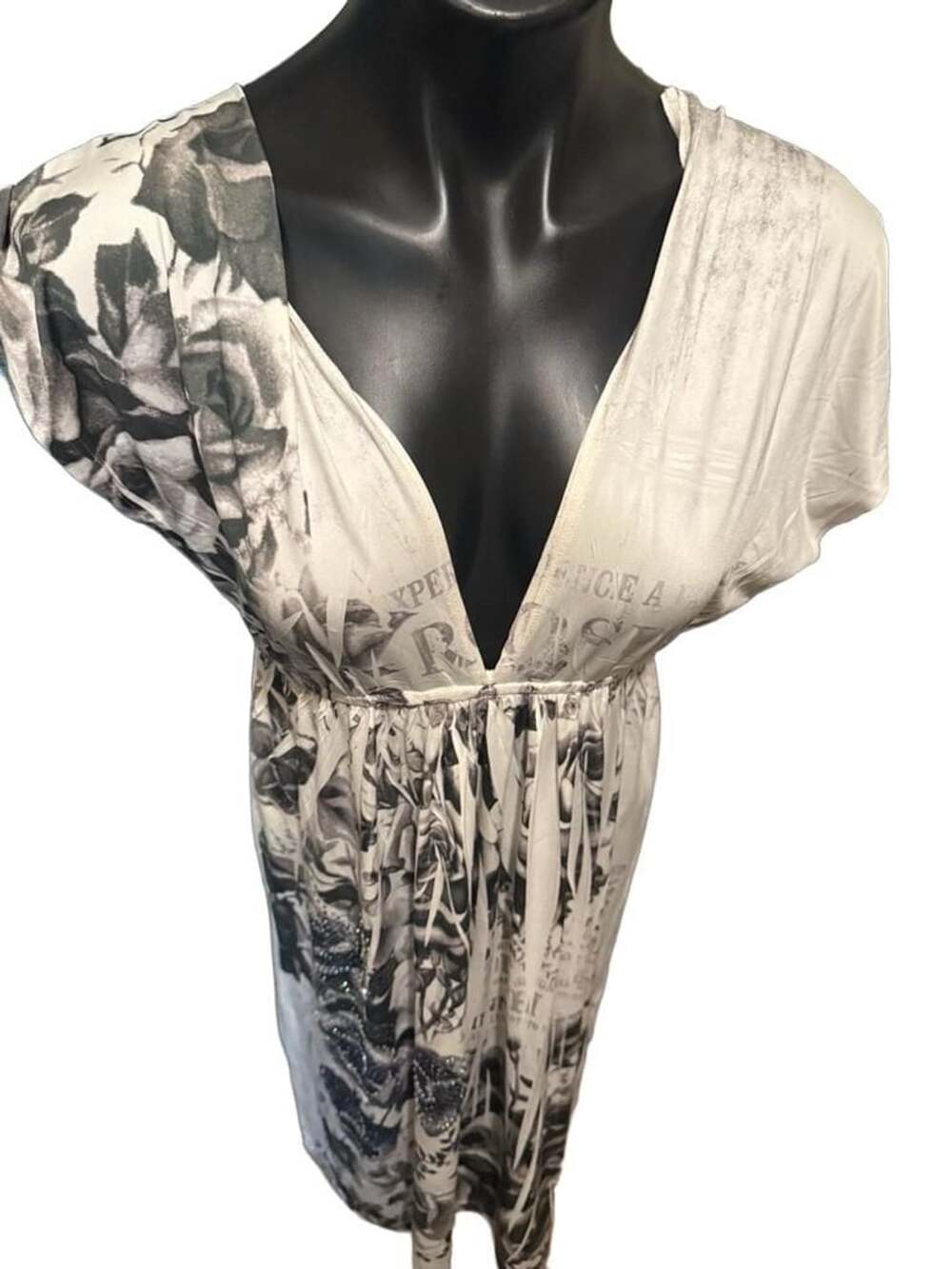 India Boutique V-Neck Maxi Dress Black White Floral Empire